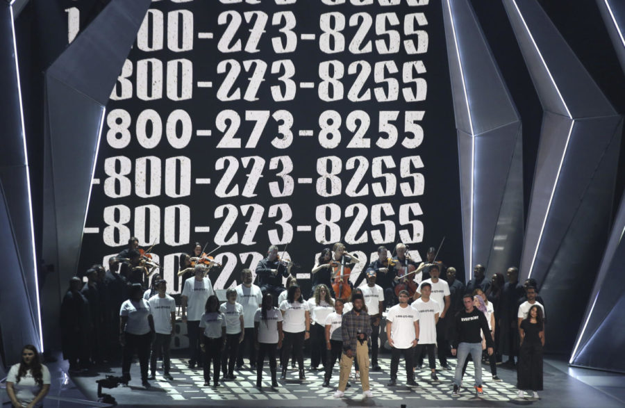 Khalid%2C+from+left%2C+Logic%2C+and+Alessia+Cara+perform+%221-800-273-8255%22+at+the+MTV+Video+Music+Awards+at+The+Forum+on+Sunday%2C+Aug.+27%2C+2017%2C+in+Inglewood%2C+Calif.+%28Photo+by+Matt+Sayles%2FInvision%2FAP%29
