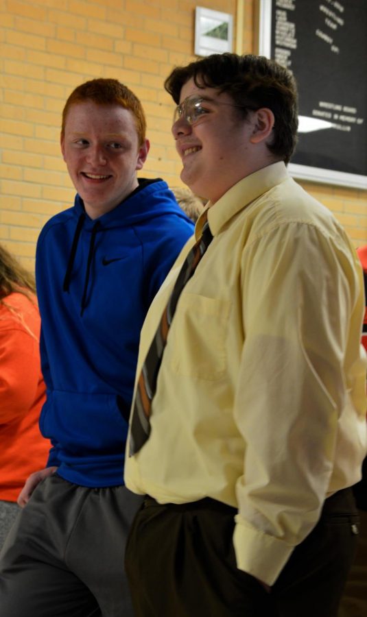 Junior Carter Priller (right) dresses up as The Office character Dwight Schrute.