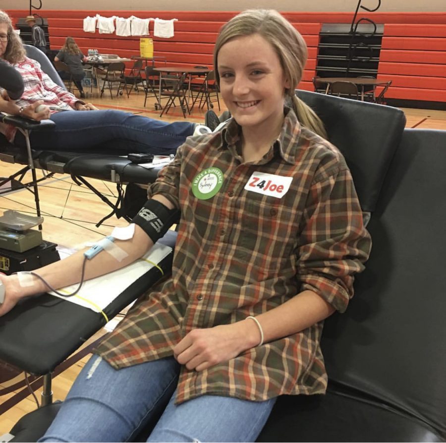 Photo taken by Molly Burton of Sydney Burton during the blood drive