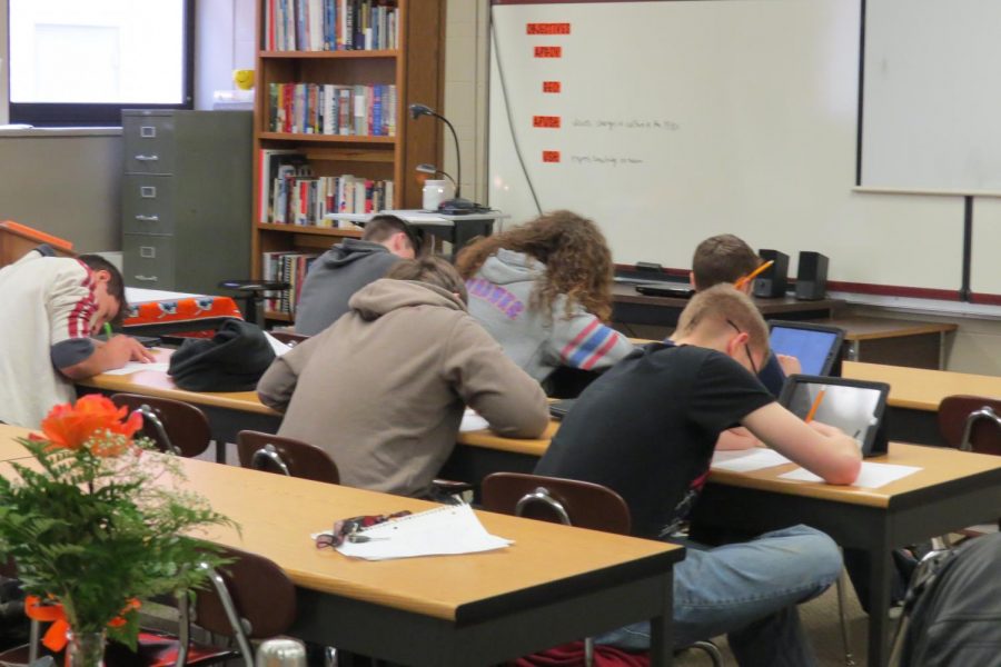 Ms. Schmidts third block U.S. History students take a test. 
