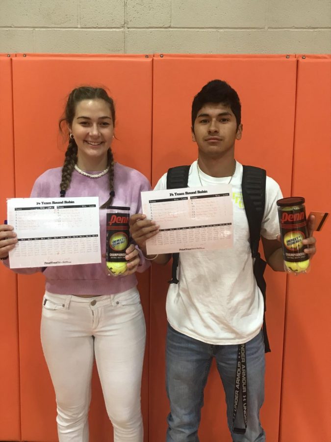 1st Block tennis champions Sarah Samsel and Christian Radabaugh pose for a photo after their win